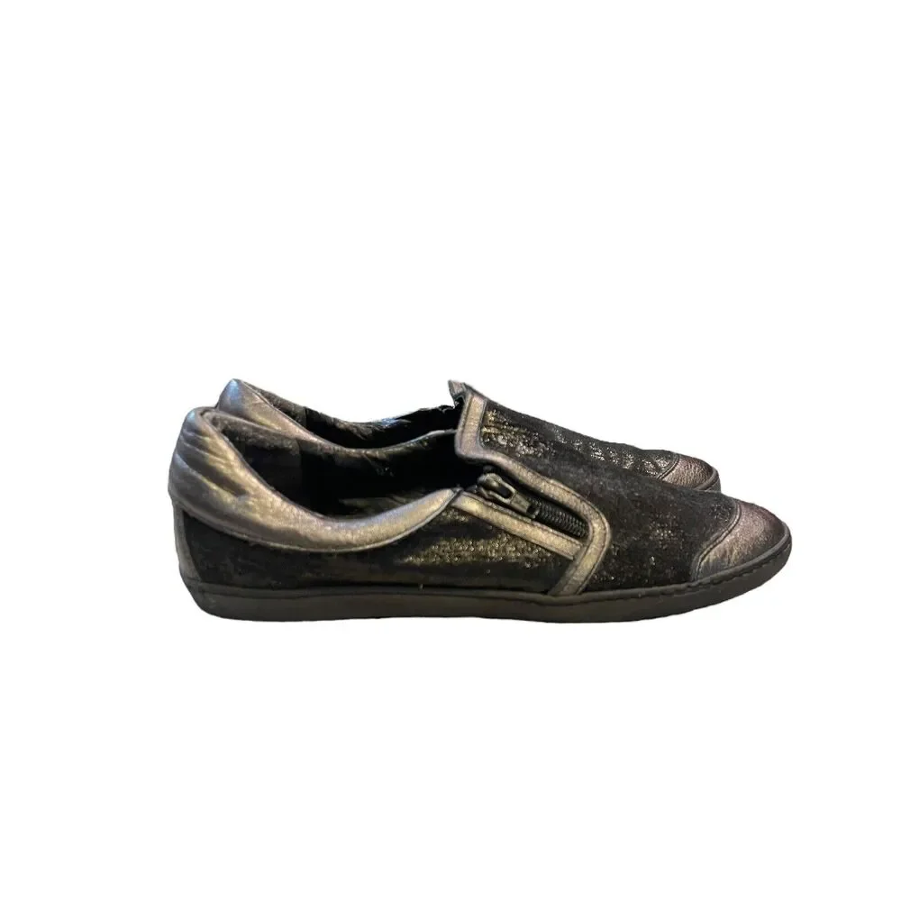 Sesto‎ Meucci Fiorin Black And Silver Slip On Sneaker Size 9 Retail $210
